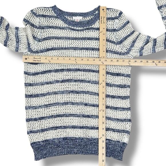Xhilaration Striped Open Weave Mesh Sweater Blue Cream Medium - Picture 11 of 12